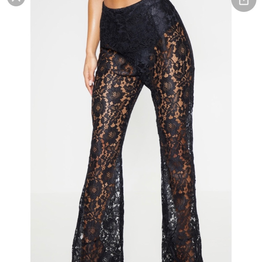 Lace sheer black flare pants